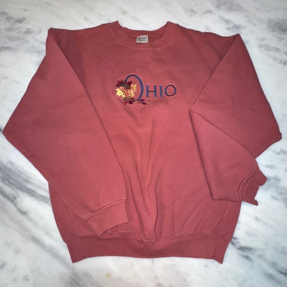 Vintage Ohio Sweatshirt Size Large Maroon Fleece Crewneck Pullover Embroidered